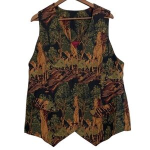 Handmade Vest Women Large Brown Green Tapestry Hunting Sporting Dogs Waistcoat